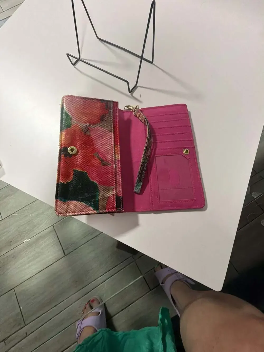 Floral Print Leather Clutch Wristlet